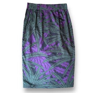 Vintage 80s Gianni Versace Womens Skirt Sz 42 US 8 Purple Green Palm Leaf Print